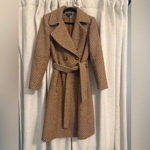 Halogen x Atlantic Pacific Brown and Grey Herringbone Coat